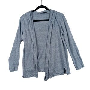 Tahari Linen Hoodie Cardigan Light Blue Heathered Open Front‎ Women's Size L